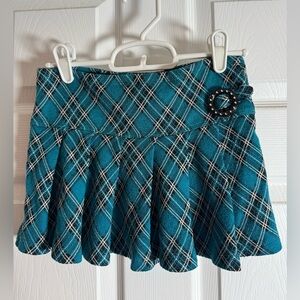 Girls Plaid Teal Skort with Buckle Detail, Size 6X